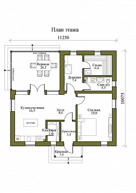 Проект одноэтажной бани в стиле хай-тек со скатной кровлей / План 1 этажа Проект одноэтажной бани в стиле хай-тек со скатной кровлей / План 1 этажа