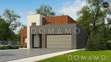 Проект современного двухэтажного дома из газобетона с плоской крышей, четырьмя комнатами, гаражом и террасой на втором этаже Проект современного двухэтажного дома из газобетона с плоской крышей, четырьмя комнатами, гаражом и террасой на втором этаже