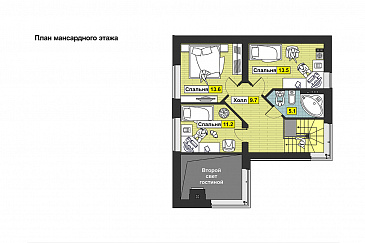 Проект дома с крытой террасой, навесом для автомобиля, вторым светом в гостиной / План мансардного этажа Проект дома с крытой террасой, навесом для автомобиля, вторым светом в гостиной / План мансардного этажа