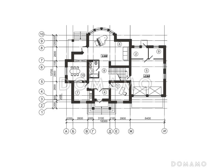 Проект загородного дома с просторными спальнями на втором этаже / План 1 этажа