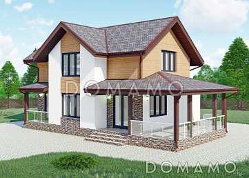 Проект одноэтажного дома с мансардным этажом из газобетона с крытой террасой