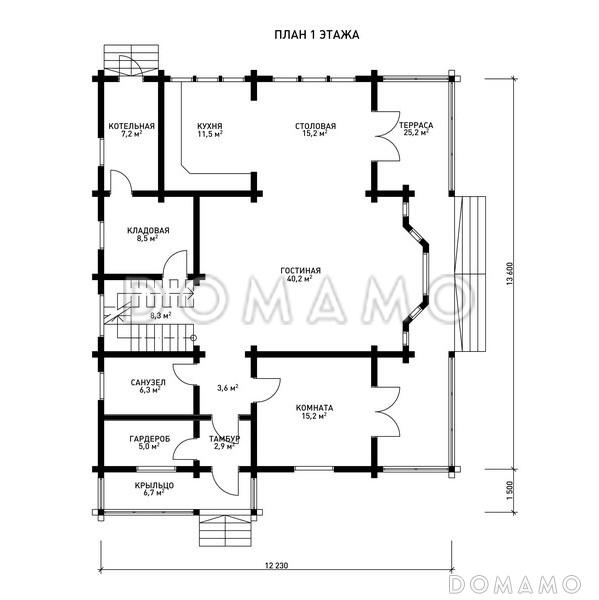 Проект дома с большим и красивым эркером / План 1 этажа