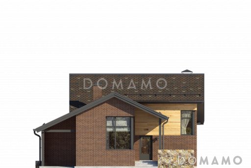 Проект дома с крытой террасой, навесом для автомобиля, вторым светом в гостиной / Фасад 1