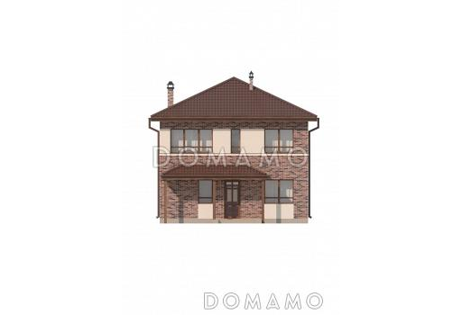 Проект современного двухэтажного дома из кирпича с четырьмя спальнями и кабинетом, без гаража / Фасад 3