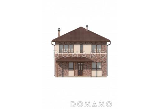 Проект современного двухэтажного дома из кирпича с четырьмя спальнями и кабинетом, без гаража / Фасад 3