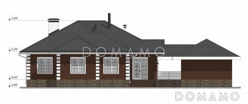 Проект одноэтажного дома с гаражом и отдельно стоящей баней S-257 / Фасад 2