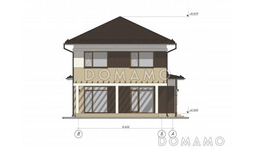 Проект современного двухэтажного коттеджа с 4 спальнями S-166 / Фасад 4