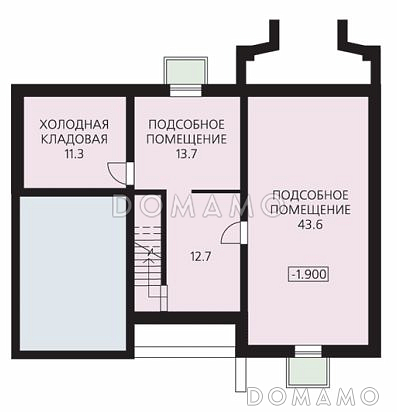 Проект дома из пеноблоков с цокольным этажом, гаражом, тремя спальнями и гостевой  комнатой на первом этаже / План цокольного этажа