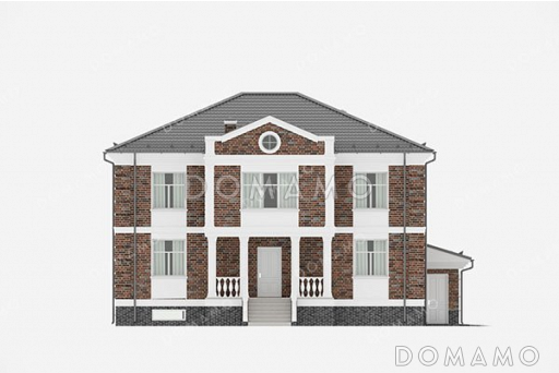 Проект двухэтажного дома с подвалом и гаражом на два автомобиля / Фасад 2