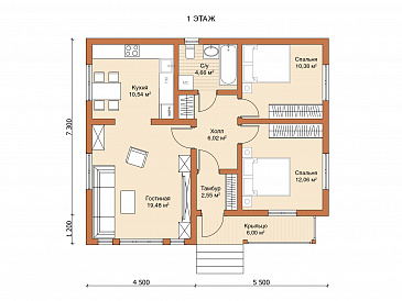 Каркасный дом "Местраль" / План 1 этажа Каркасный дом "Местраль" / План 1 этажа