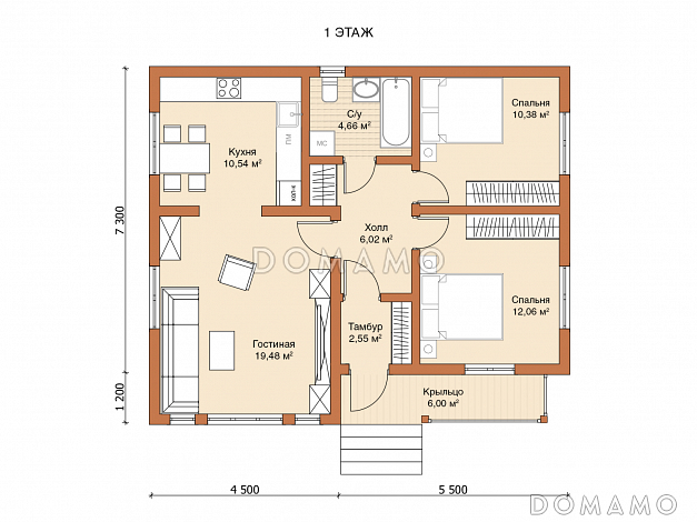 Каркасный дом "Местраль" / План 1 этажа Каркасный дом "Местраль" / План 1 этажа