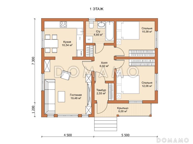Каркасный дом "Местраль" / План 1 этажа