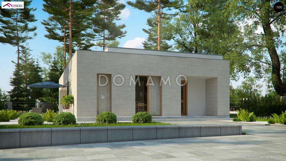 Проект одноэтажного дома из газобетона с плоской крышей, с угловым остеклением гостиной / 4