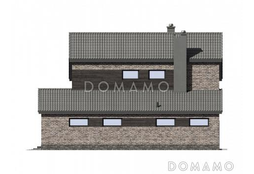 Проект двухэтажного дома из газобетона с пятью комнатами и гаражом на два автомобиля / Фасад 4