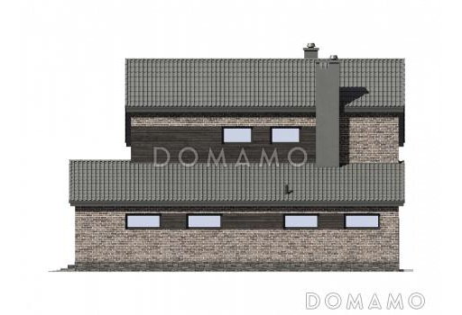 Проект двухэтажного дома из газобетона с пятью комнатами и гаражом на два автомобиля / Фасад 4