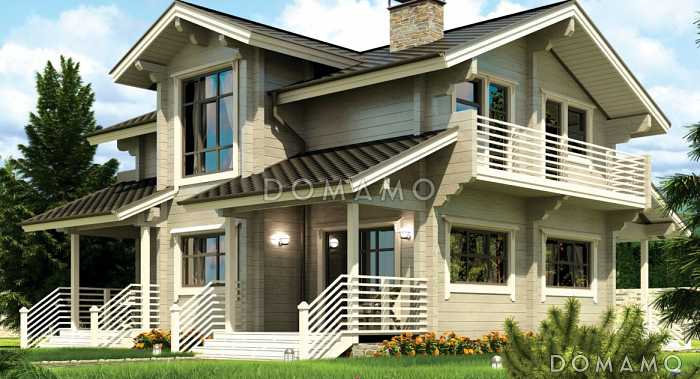 Проект дома из клееного бруса с симметричной планировкой второго этажа 