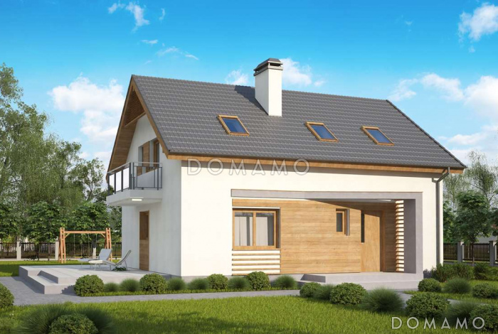 Проект одноэтажного дома из кирпича с оригинальной открытой террасой по периметру и с жилой мансардой Проект одноэтажного дома из кирпича с оригинальной открытой террасой по периметру и с жилой мансардой