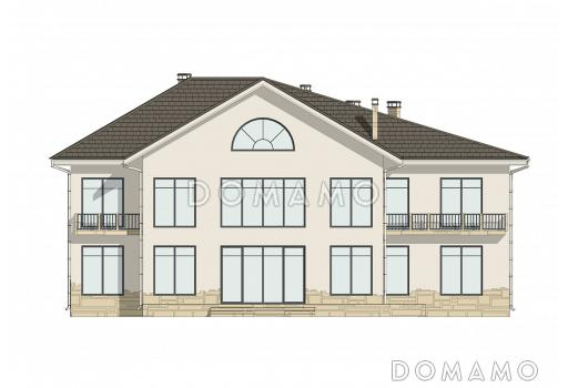 Проект дома сложной формы с 5 спальнями, кабинетом и большим холлом со вторым светом / Фасад 1