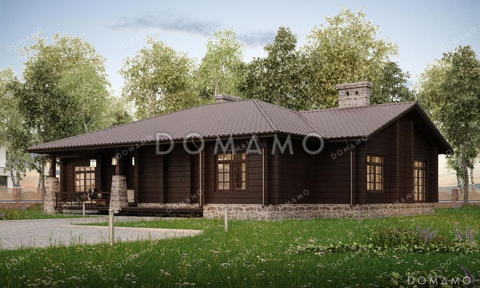 Проект одноэтажного дома с террасой, окнами в пол, 3 спальнями и кухней-гостиной / 2