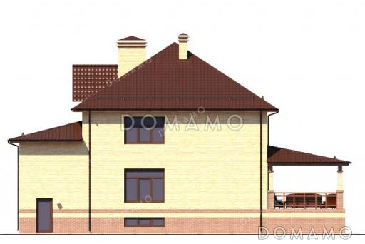 Проект двухэтажного дома с гаражом, оборудованным подвалом и крытой террасой / Фасад 3