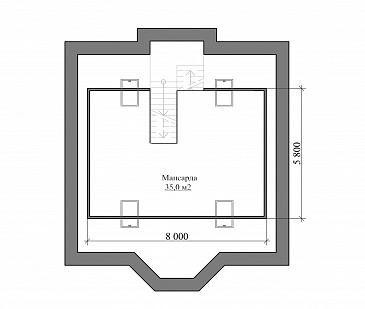 Проект классического коттеджа из кирпича с подвалом и террасой / План мансардного этажа Проект классического коттеджа из кирпича с подвалом и террасой / План мансардного этажа