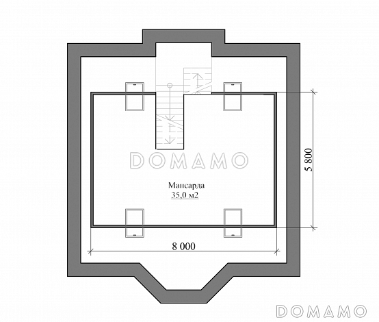 Проект классического коттеджа из кирпича с подвалом и террасой / План мансардного этажа Проект классического коттеджа из кирпича с подвалом и террасой / План мансардного этажа