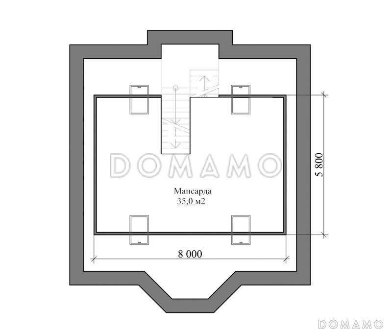 Проект классического коттеджа из кирпича с подвалом и террасой / План мансардного этажа