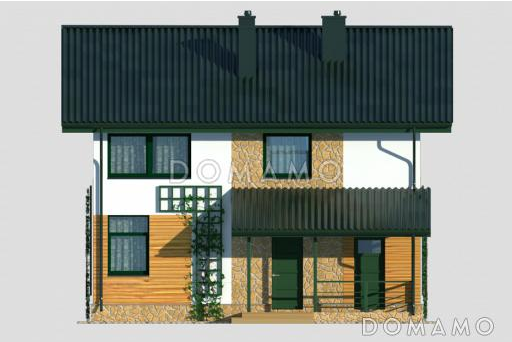 Проект компактного двухэтажного коттеджа с облицовкой входного фасада камнем / Фасад 2