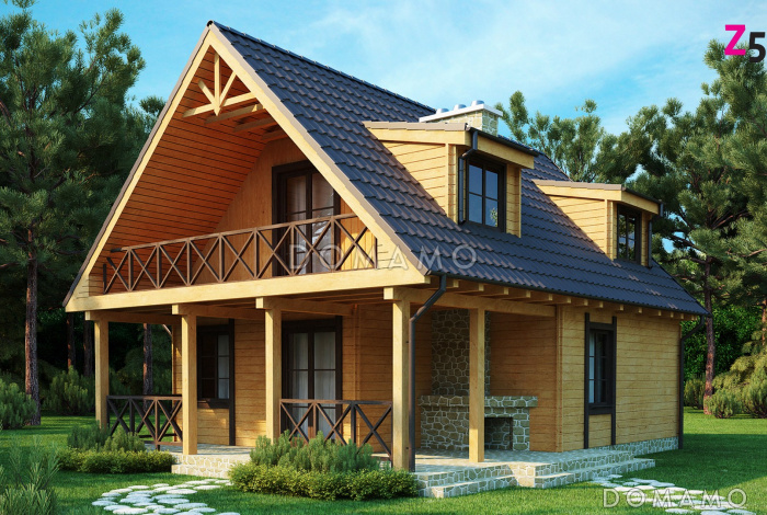 Проект компактного одноэтажного мансардного дома из кирпича с барбекю на крытой террасе Проект компактного одноэтажного мансардного дома из кирпича с барбекю на крытой террасе