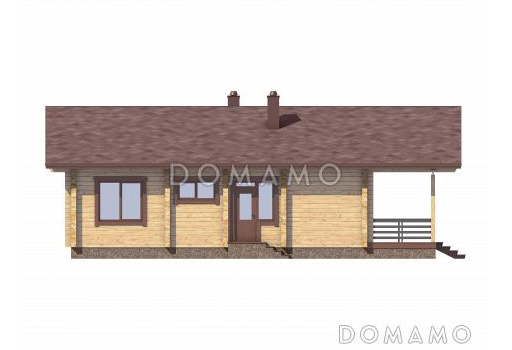 Проект дома из бруса с двумя спальнями и большой угловой террасой / Фасад 2