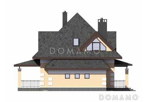 Проект одноэтажного газобетонного дома с мансардой, гаражом и террасой / Фасад 3