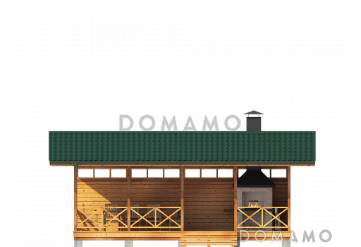 Проект деревяной, каркасной беседки с зеленой крышей и барбекю / Фасад 1