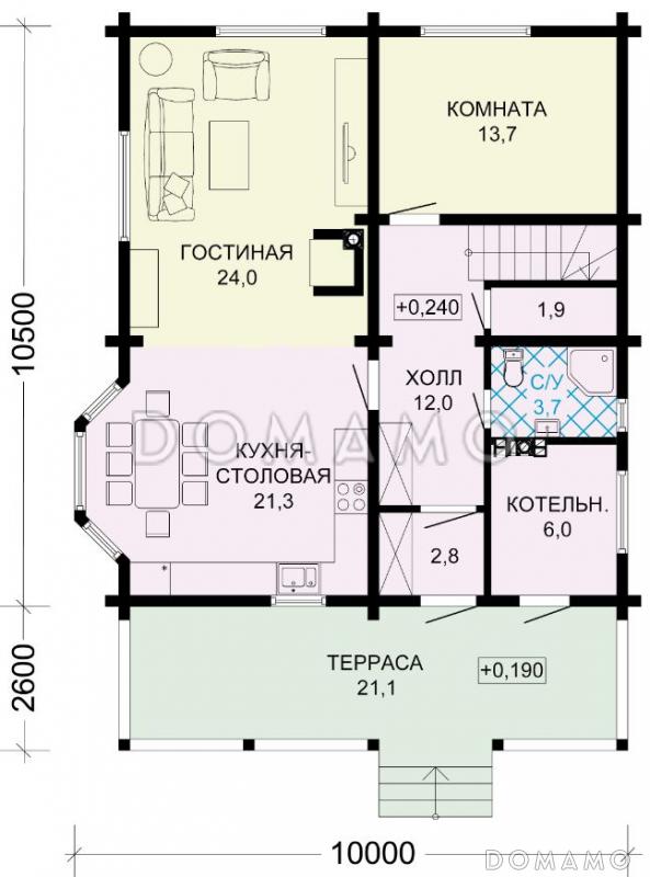 Проект рационально распланированного, уютного дома с тремя просторными спальнями и личным кабинетом / План 1 этажа