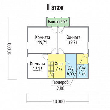 Проект дома из клееного бруса 10х10 с топочной / План мансардного этажа