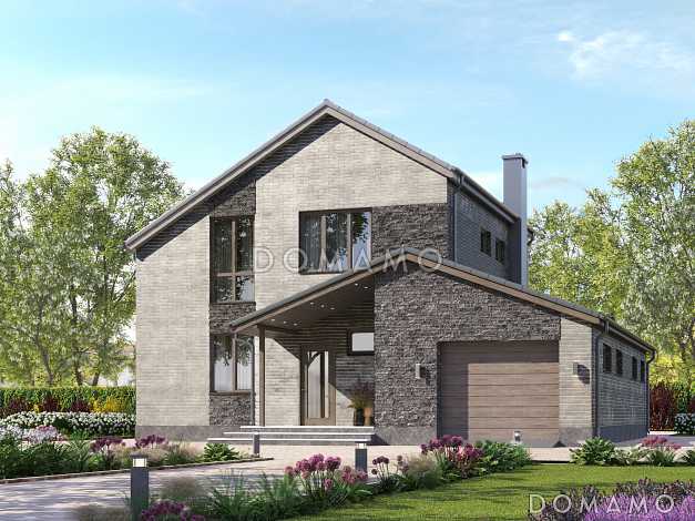 Проект двухэтажного газобетонного дома с гаражом и объединенной спальней, гардеробной и кабинетом Проект двухэтажного газобетонного дома с гаражом и объединенной спальней, гардеробной и кабинетом