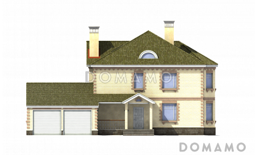 Проект коттеджа из газобетона с гаражом на 2 машины / Фасад 1
