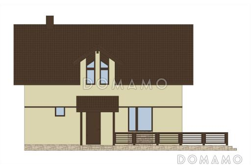 Проект дома из газобетона с двусветной гостиной, крытой террасой и островным камином / Фасад 2