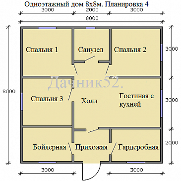 Проект каркасного дачного дома 8 х 8 Соло 16 в нижнем новгороде / План 1 этажа Проект каркасного дачного дома 8 х 8 Соло 16 в нижнем новгороде / План 1 этажа