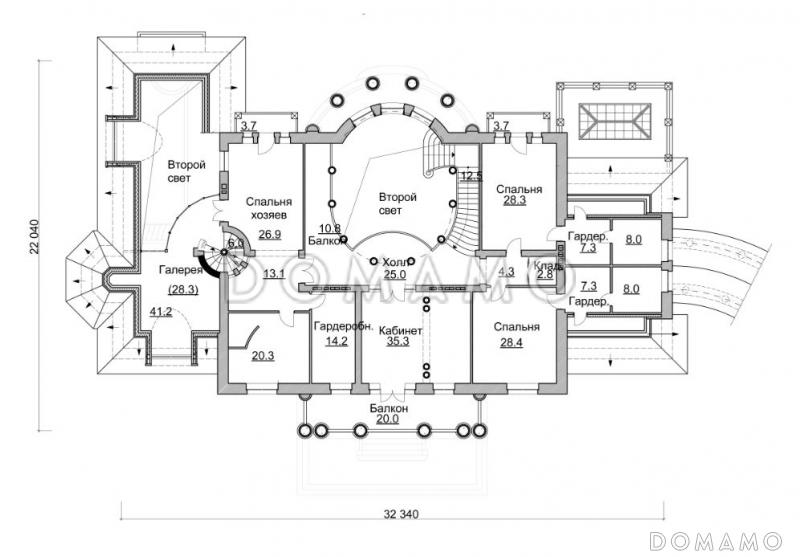 Проект просторного коттеджа с бассейном, бильярдной и парадной гостиной / План 2 этажа
