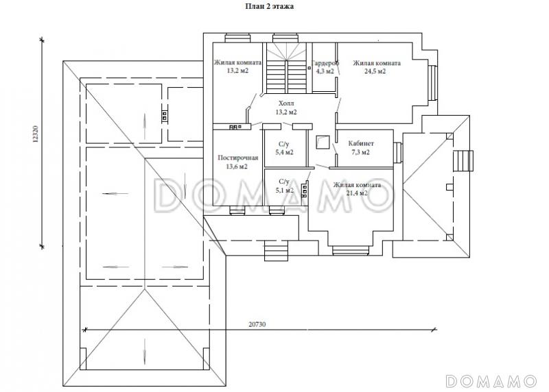 Проект двухэтажного дома из газобетона с террасой, гаражом на два автомобиля и большим погребом / План мансардного этажа