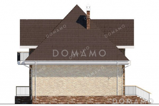 Проект одноэтажного дома с мансардой, большой террасой и подвалом / Фасад 4