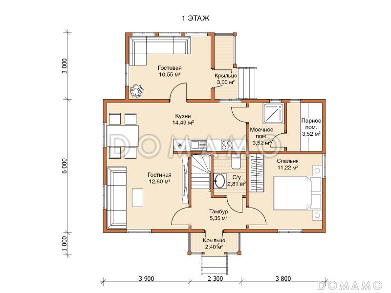 Каркасный дом "Шере" / План 1 этажа