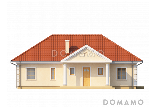 Проект одноэтажного дома из кирпича с цокольным этажом и со свободной планировкой на мансардном этаже / Фасад 4