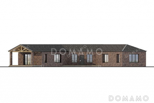 Проект большого одноэтажного дома с просторной кухней-гостиной и террасой / Фасад 2