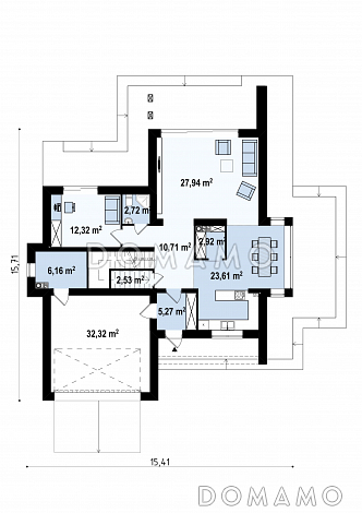 Проект красивого двухэтажного коттеджа из кирпича с террасами на втором уровне / План 1 этажа