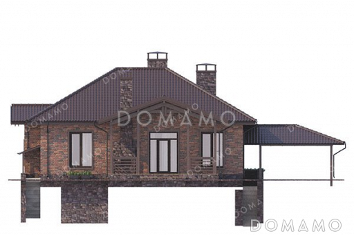 Проект одноэтажного дома с террасой и навесом для авто / Фасад 3