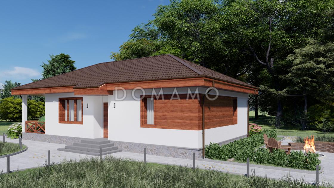 Проект одноэтажного дома из кирпича с большой террасой и двумя спальнями / 4