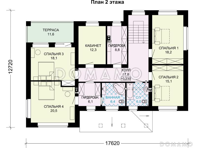 Двухэтажный загородный дом из кирпича / План 2 этажа
