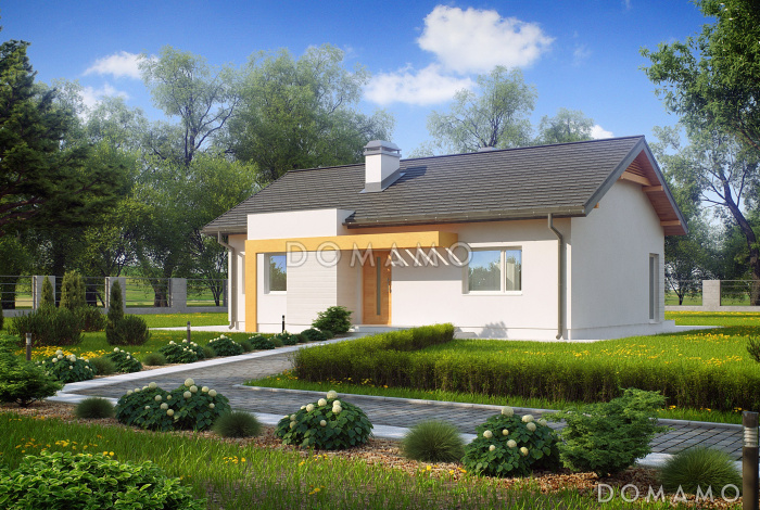 Проект компактного одноэтажного дома из кирпича с современными элементами экстерьера Проект компактного одноэтажного дома из кирпича с современными элементами экстерьера