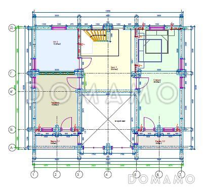 Проект дома из клееного бруса с гаражом на 2 машины / План мансардного этажа